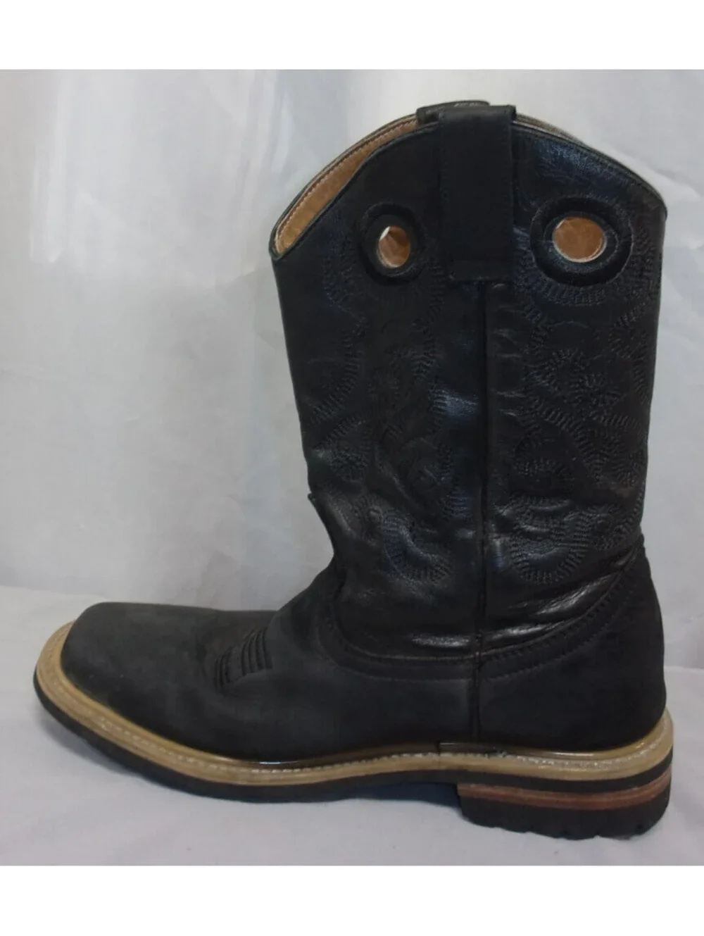 DESIGNER POTRERO WESTERN SQUARE TOE HEAVY SOLE MIDCALF COWBOY BROWN BOOTS SIZE 6